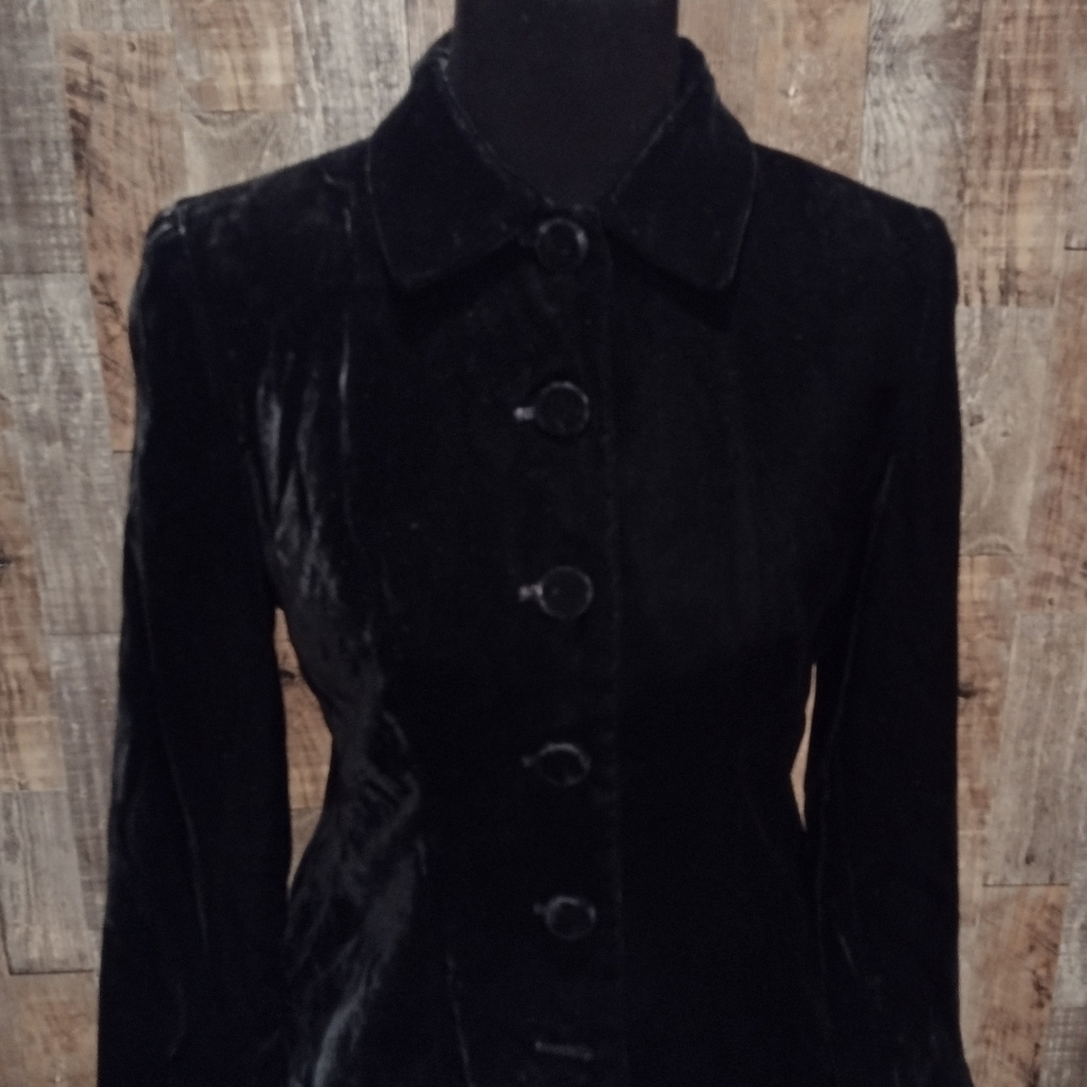 TALBOTS BLACK VELVET WOMENS HOLIDAY BLAZER JACKET SKIRT SUIT SZ 6 PETITE